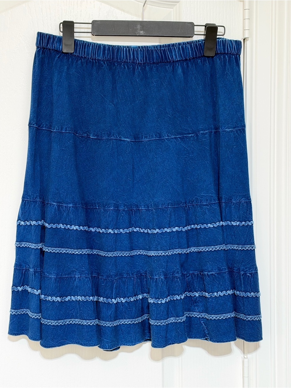 Studio West ~ Deep Blue Denim-Look Tiered A-Line Skirt